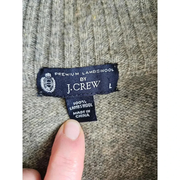 J CREW Men Sweater 100% Lambs Wool Grey/Brown 1/4 Zip Mock Neck Preppy Casual  L - Picture 2 of 6